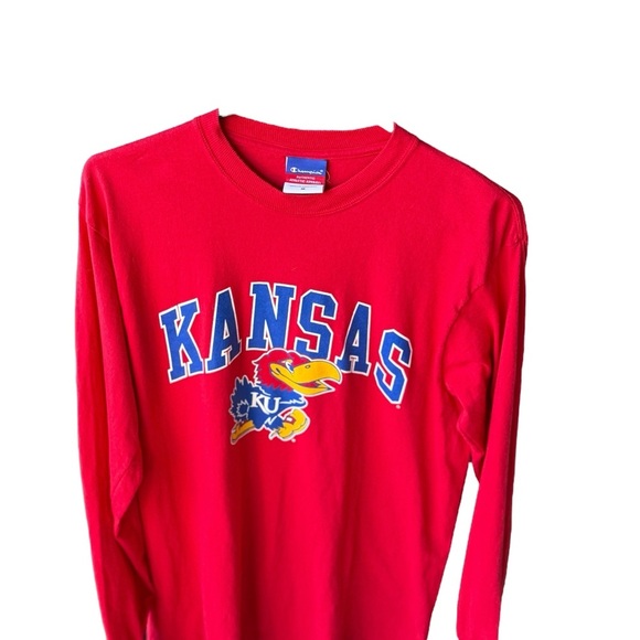 Champion Kansas Jayhawks Men's Long Sleeve Crew Neck T-Shirt Red M - Picture 2 of 4
